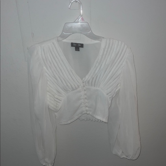 Rainbow White Crop Blouse with Bib Collar (NEVER WORN) - Picture 1 of 3
